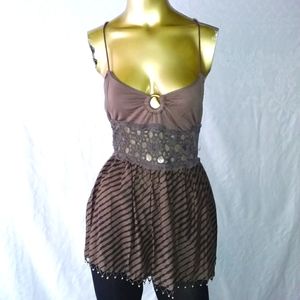 Free People festival boho bead fringe halter racerback tank top sz L